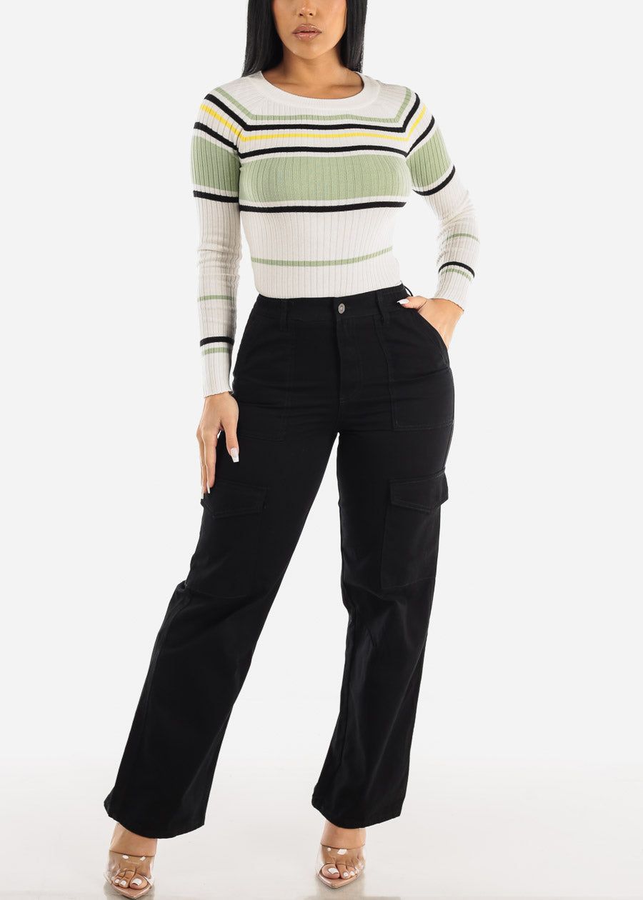 Long Sleeve Multi Stripe Sweater Sage sold by Moda product image thumbnail 2