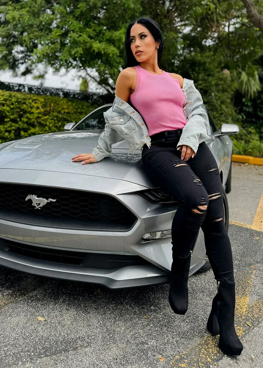 Graphic Cropped Light Denim Jacket "Don't Grow Up" sold by Moda product image thumbnail 2