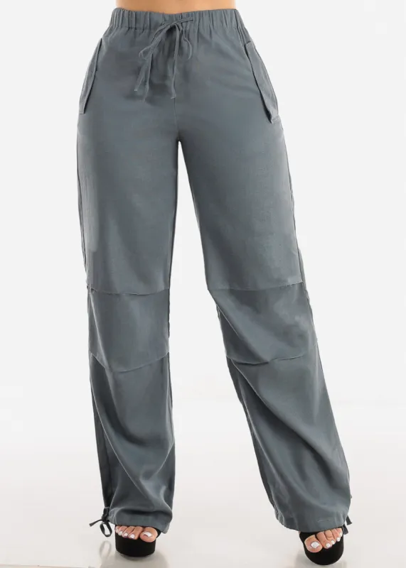 Grey Linen High Waisted Knee Pleats Jogger Pants sold by Moda