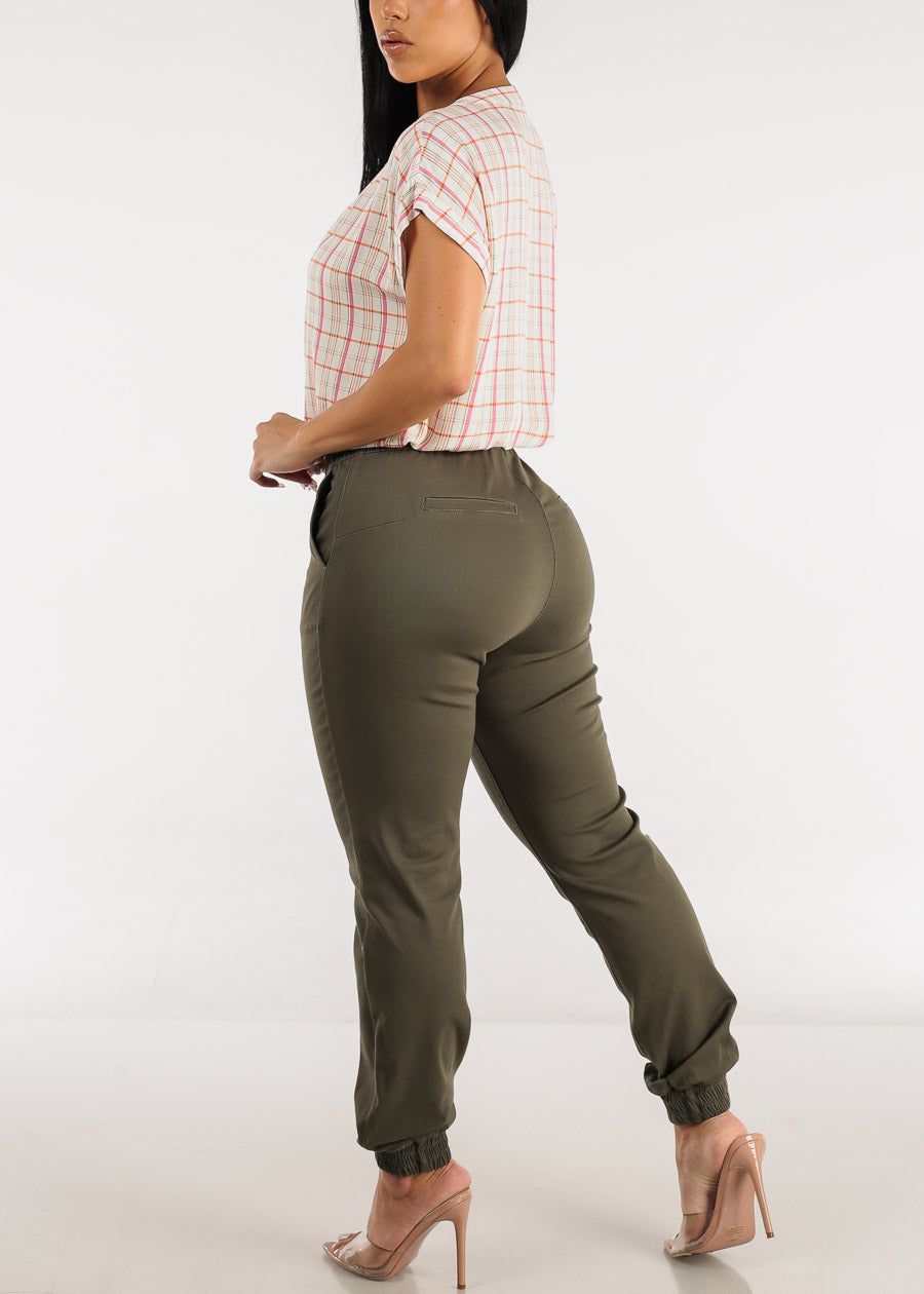 Drawstring Waist Twill Jogger Pants Olive sold by Moda product image thumbnail 5