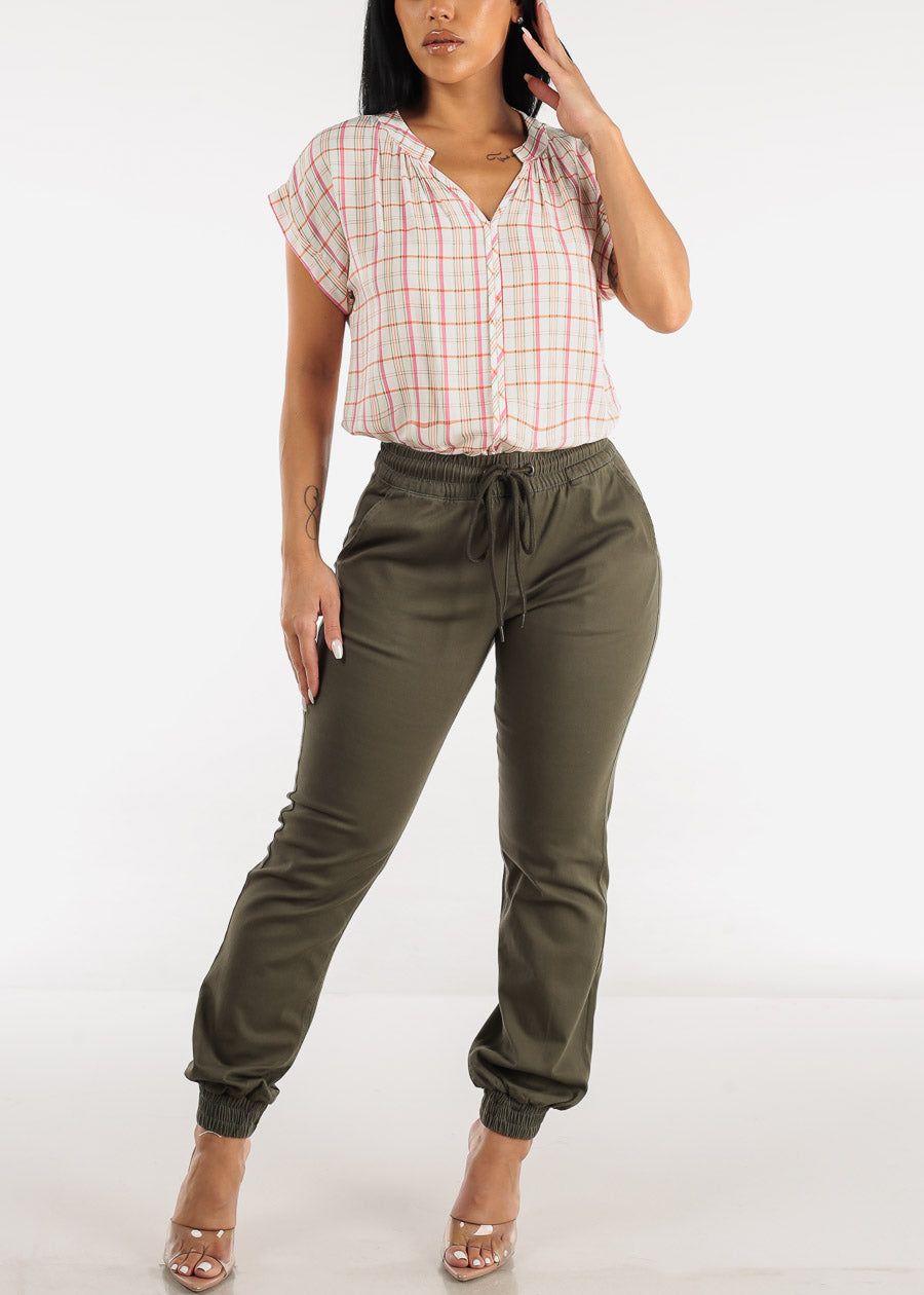 Drawstring Waist Twill Jogger Pants Olive sold by Moda product image thumbnail 2