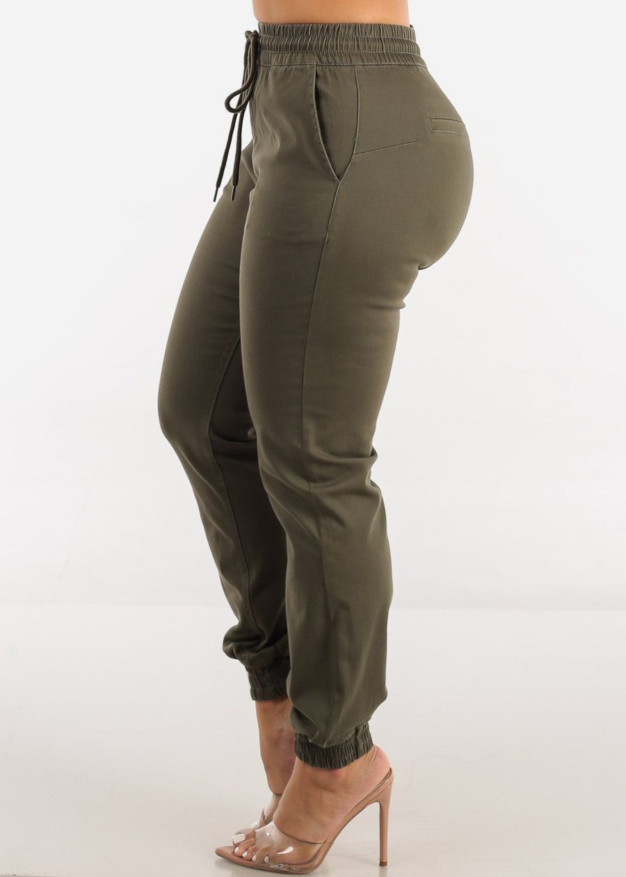 Drawstring Waist Twill Jogger Pants Olive sold by Moda product image thumbnail 3