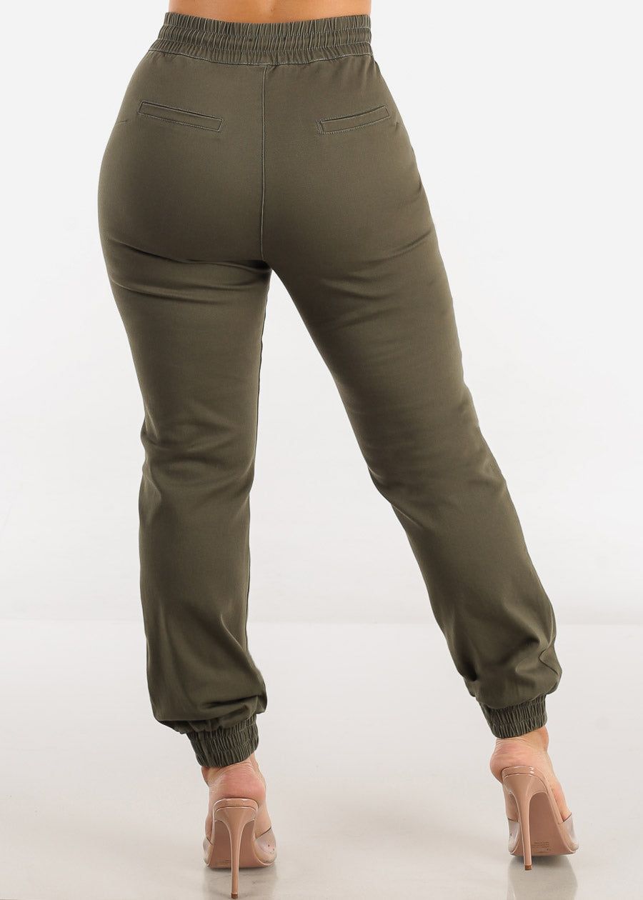 Drawstring Waist Twill Jogger Pants Olive sold by Moda product image thumbnail 4