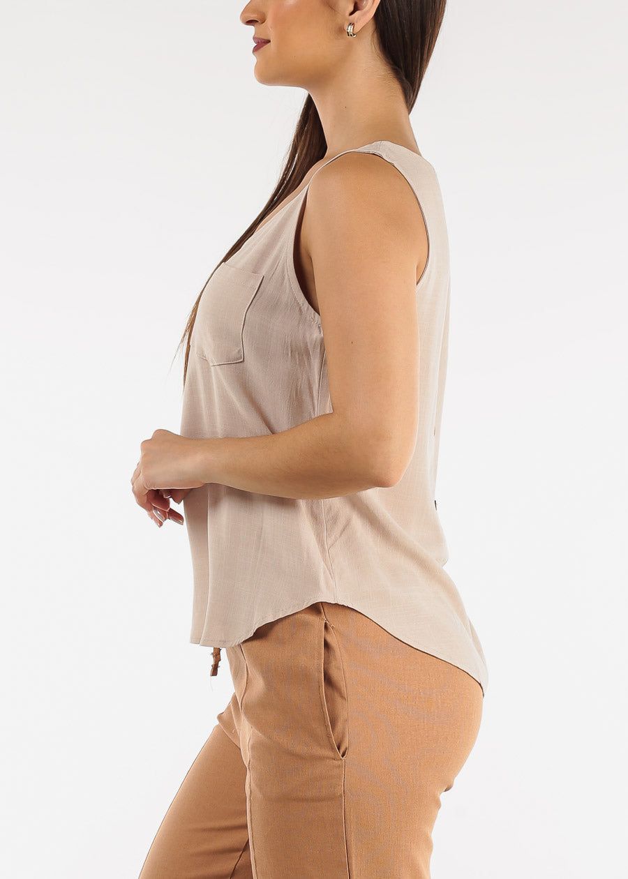 Scoop Neck Curved Hem Tank Top Taupe sold by Moda product image thumbnail 3
