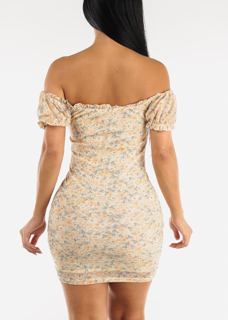 Off Shoulder Floral Bodycon Mini Dress Yellow sold by Moda product image thumbnail 4