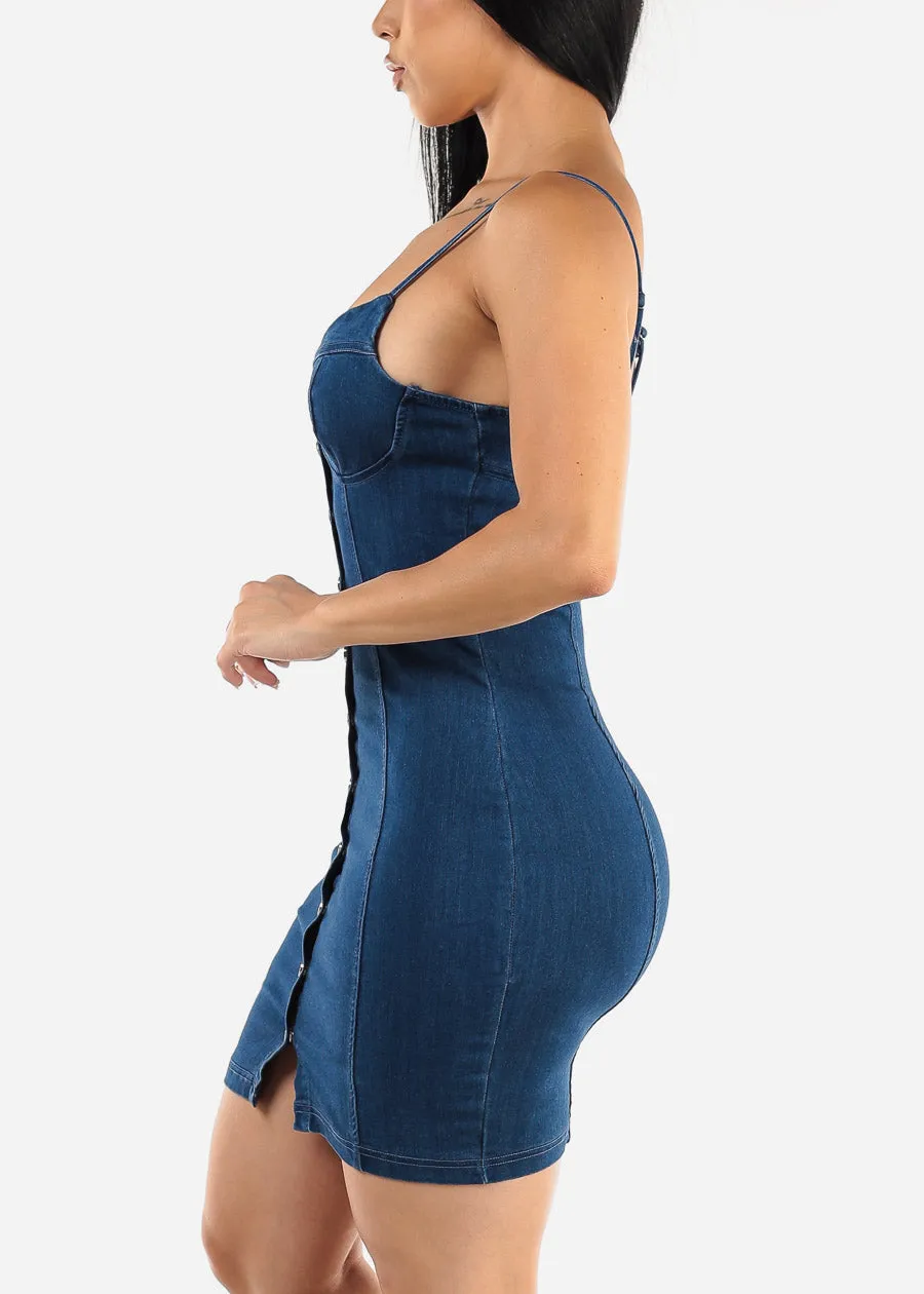 Button Up Bodycon Denim Dress Dark Blue sold by Moda product image thumbnail 4