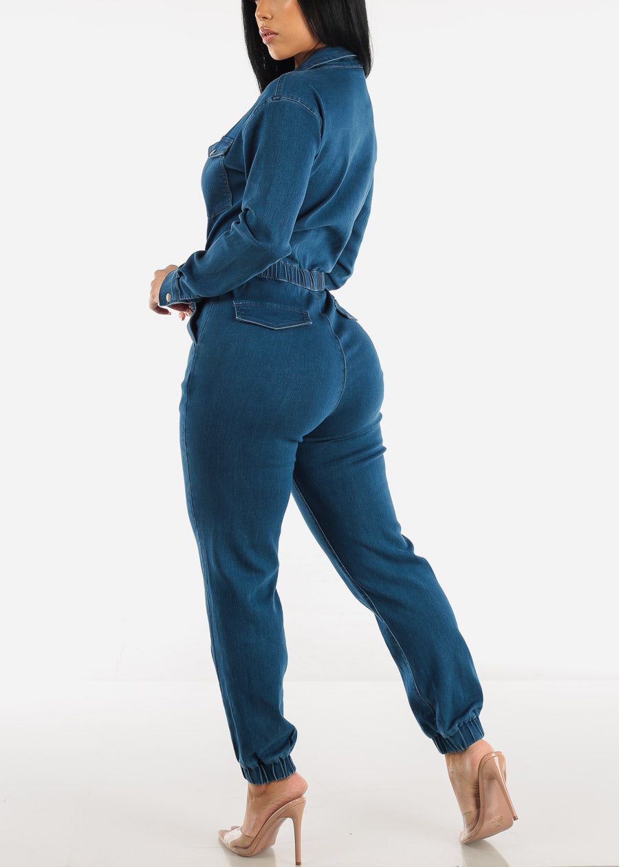 Zip Up Dark Wash Denim Jumpsuit w Belt sold by Moda product image thumbnail 4