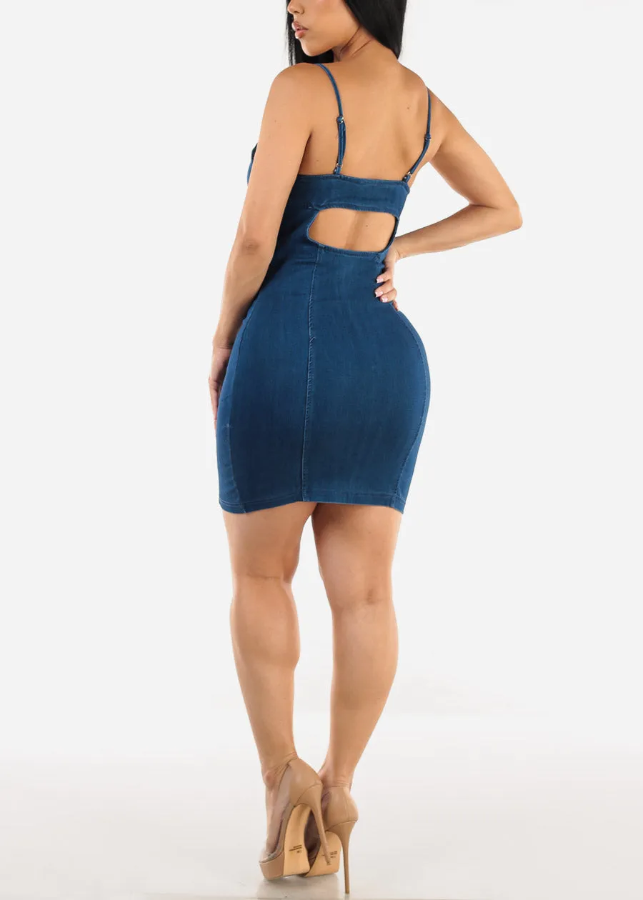 Button Up Bodycon Denim Dress Dark Blue sold by Moda product image thumbnail 2
