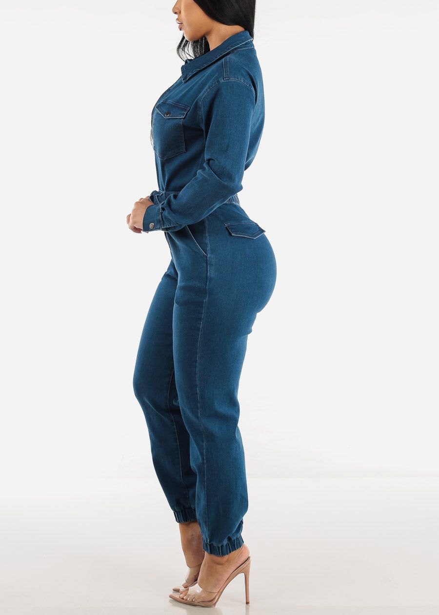 Zip Up Dark Wash Denim Jumpsuit w Belt sold by Moda product image thumbnail 2