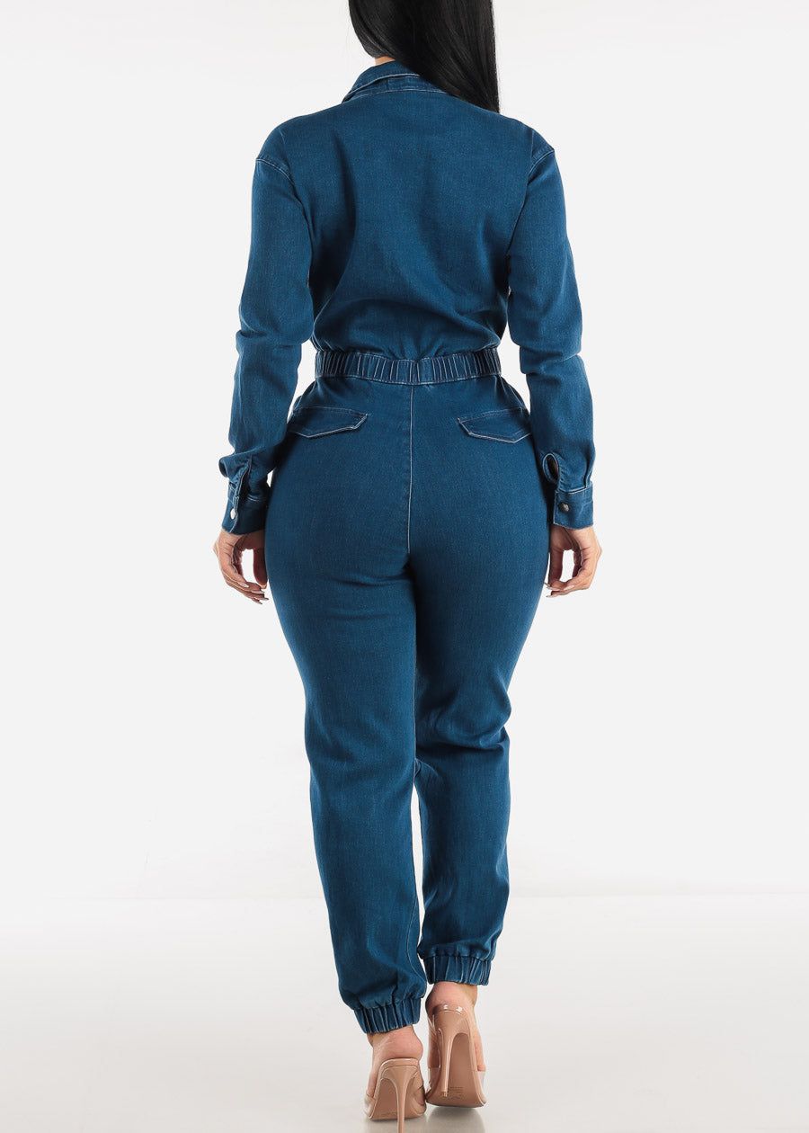 Zip Up Dark Wash Denim Jumpsuit w Belt sold by Moda product image thumbnail 3