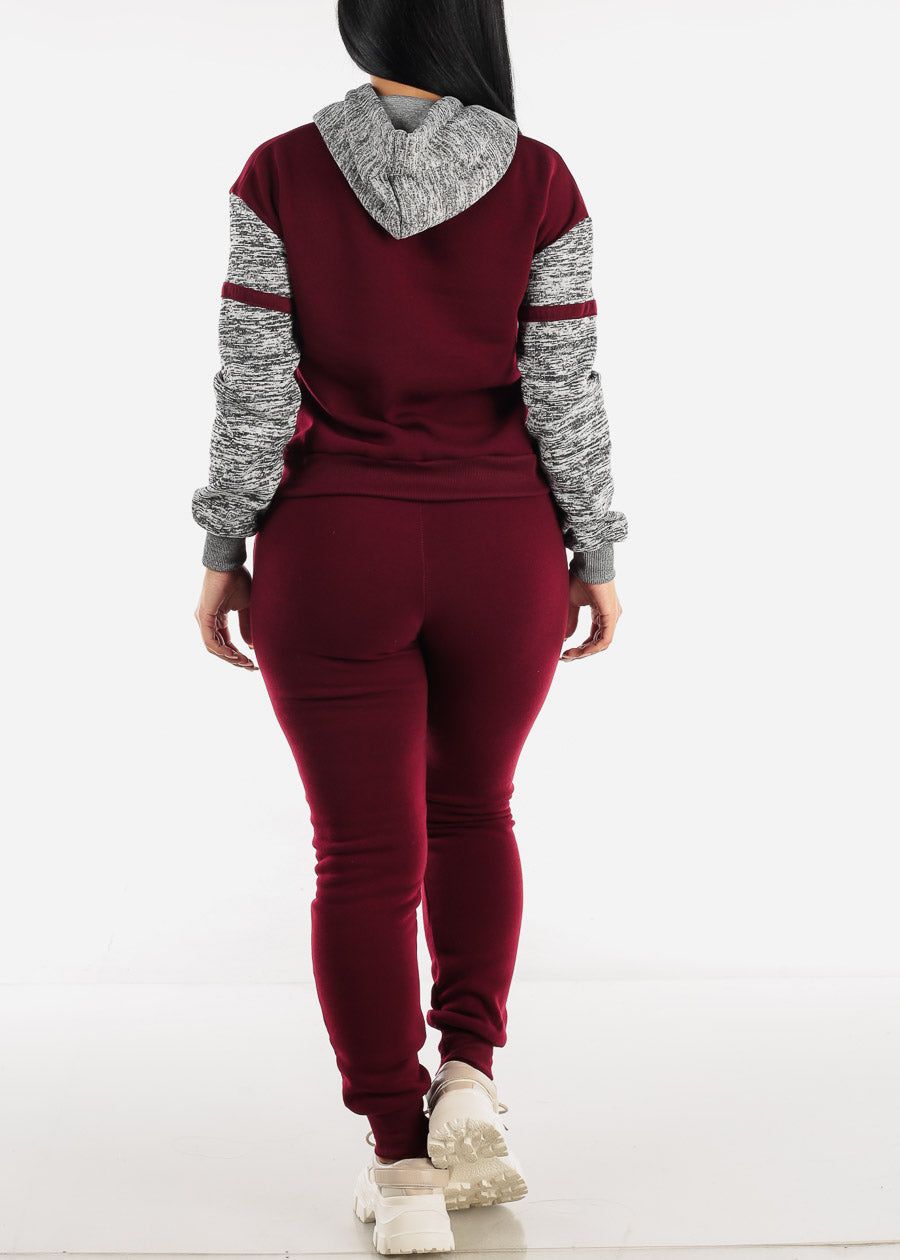 Fleece Pullover Hoodie & Jogger Sweatpants Burgundy (2 PCE SET) sold by Moda product image thumbnail 3