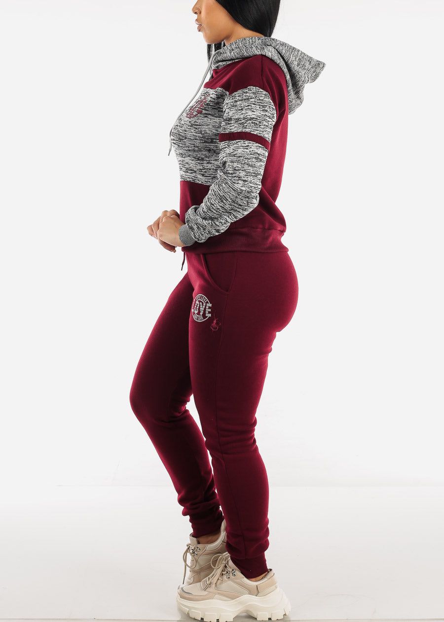 Fleece Pullover Hoodie & Jogger Sweatpants Burgundy (2 PCE SET) sold by Moda product image thumbnail 2