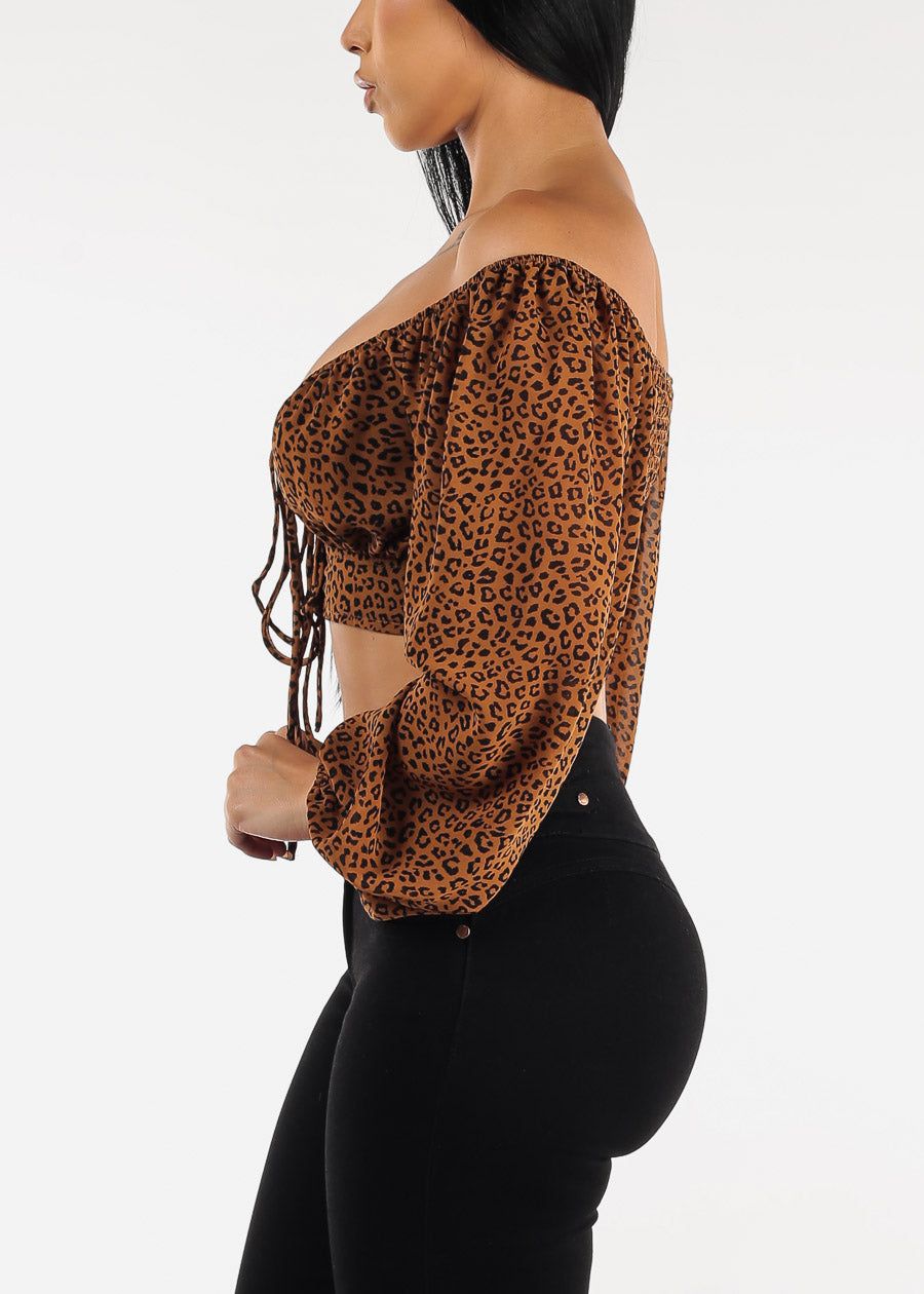 Leopard Lace Up Long Sleeve Crop Top Brown sold by Moda product image thumbnail 4