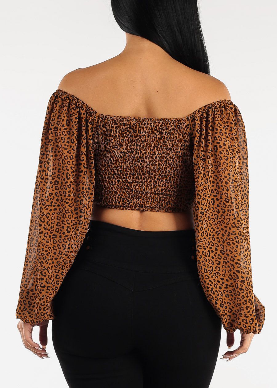 Leopard Lace Up Long Sleeve Crop Top Brown sold by Moda product image thumbnail 5