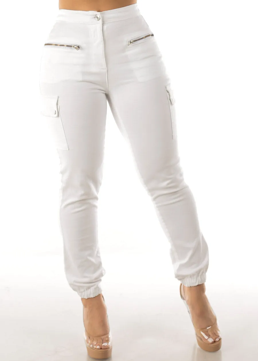 High Waist White Cargo Jogger Pants sold by Moda