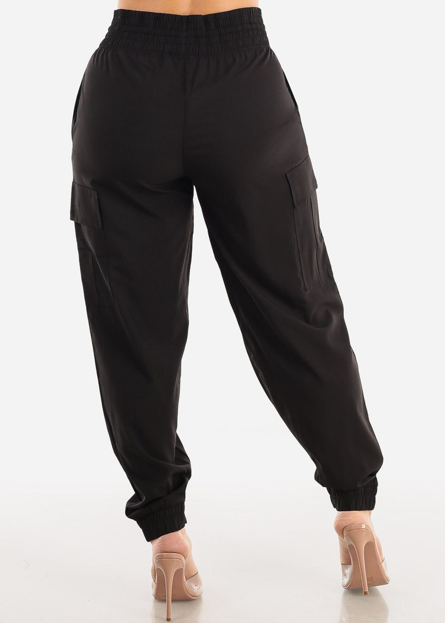 Thick Drawstring Waist Black Cargo Jogger Pants sold by Moda product image thumbnail 4