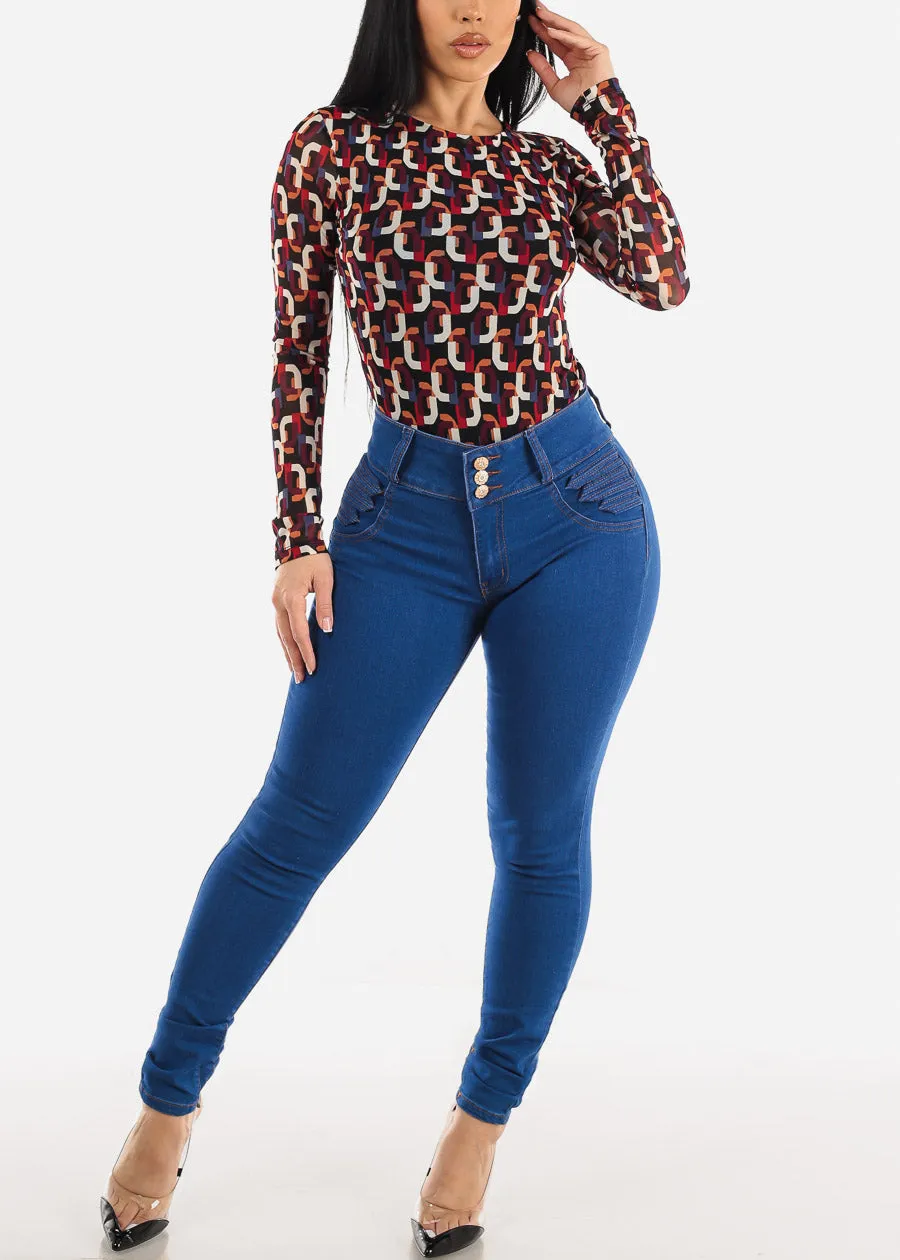 Long Sleeve Printed Mesh Bodysuit Black sold by Moda product image thumbnail 2