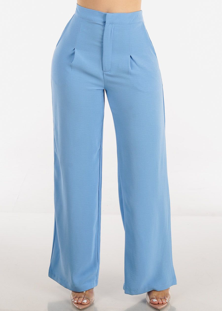 High Waist Wide Legged Pants Light Blue sold by Moda