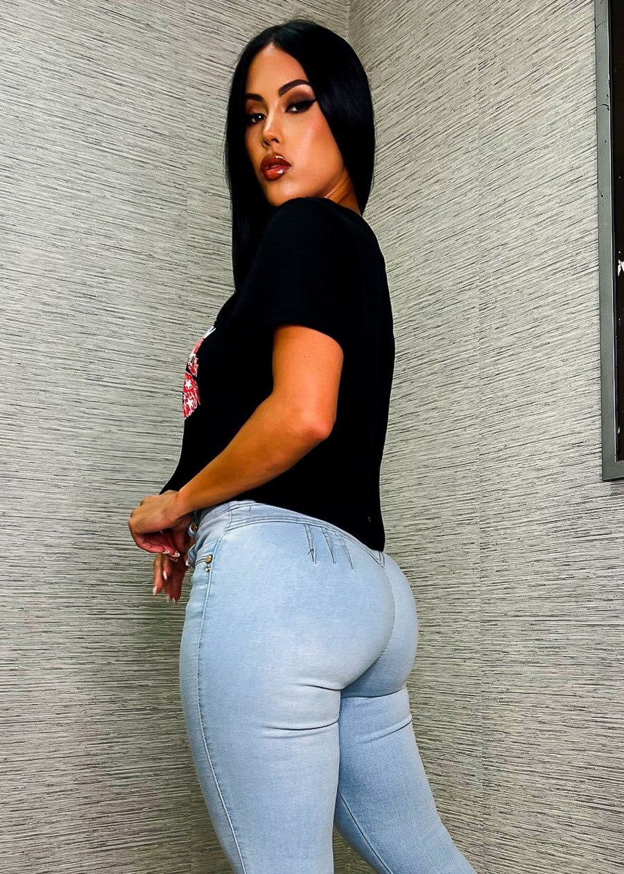 Super High Waist Levantacola Skinny Jeans Light Blue sold by Moda product image thumbnail 3