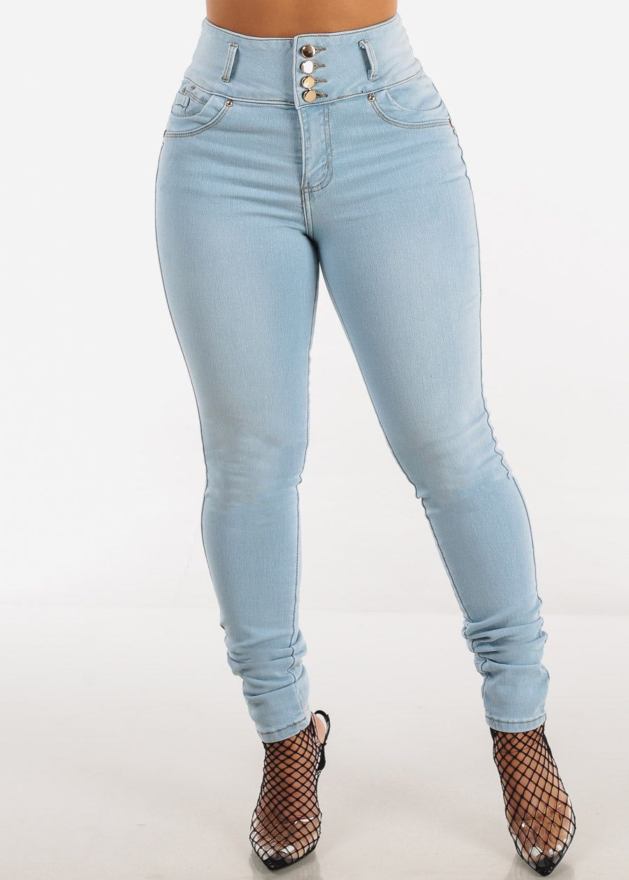 Super High Waist Levantacola Skinny Jeans Light Blue sold by Moda product image thumbnail 4