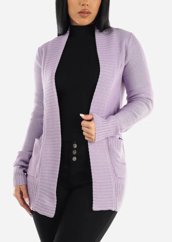 Lilac Open Front Pocket Cardigan sold by Moda