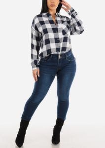 Butt Lifting Mid Rise Dark Denim Skinny Jeans sold by Moda