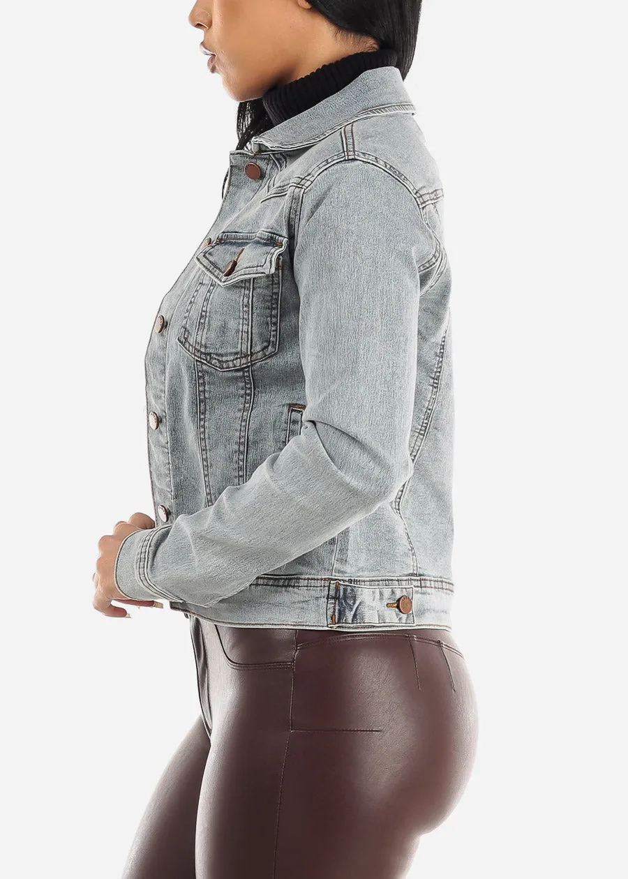 Classic Long Sleeve Button Up Denim Jacket Light Wash sold by Moda product image thumbnail 3