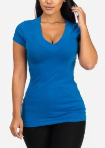 Cotton V Neck Basic Tee (Blue) sold by Moda