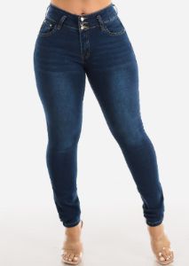 Butt Lifting Mid Rise Dark Denim Skinny Jeans sold by Moda