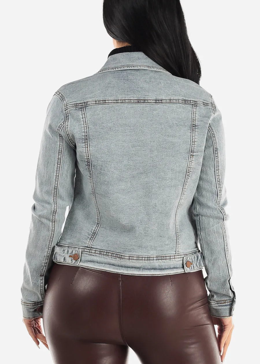 Classic Long Sleeve Button Up Denim Jacket Light Wash sold by Moda product image thumbnail 4