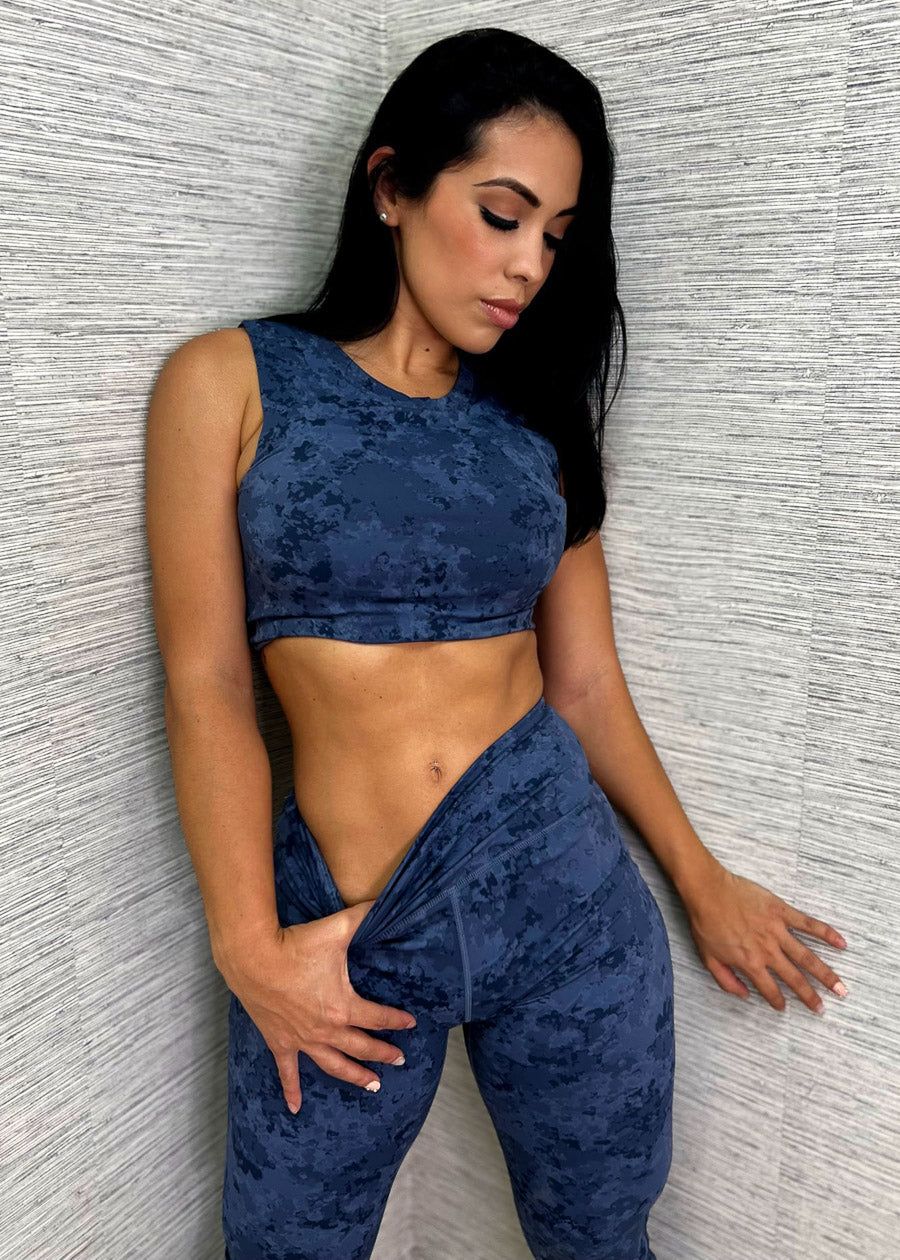 MONO B Activewear Navy Printed Sports Bra sold by Moda