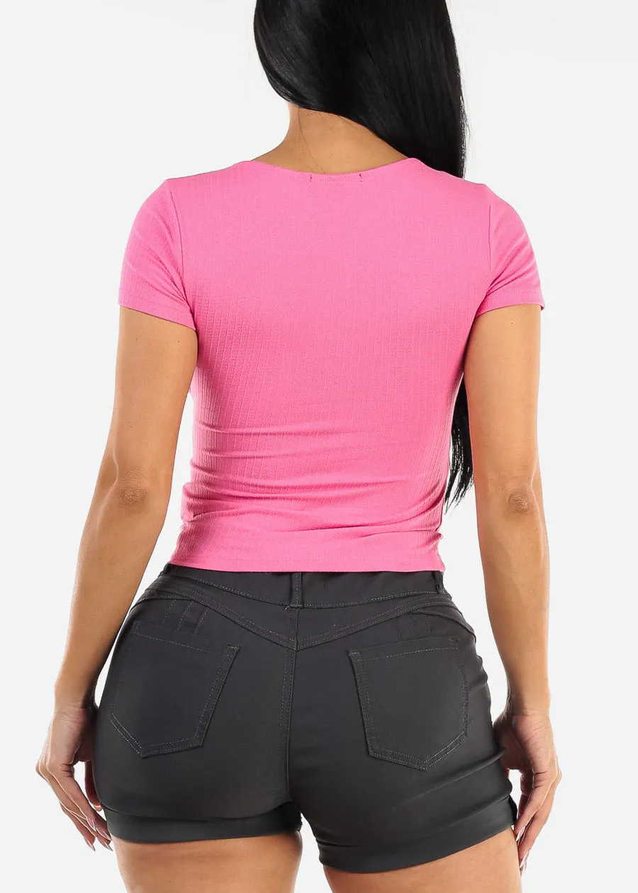 Short Sleeve Surplice Ribbed Top Pink sold by Moda product image thumbnail 4