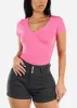 Short Sleeve Surplice Ribbed Top Pink sold by Moda