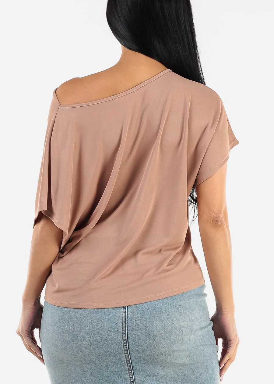 Asymmetrical Neckline Top Taupe sold by Moda product image thumbnail 4