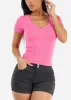 Short Sleeve Surplice Ribbed Top Pink sold by Moda