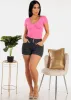 Short Sleeve Surplice Ribbed Top Pink sold by Moda