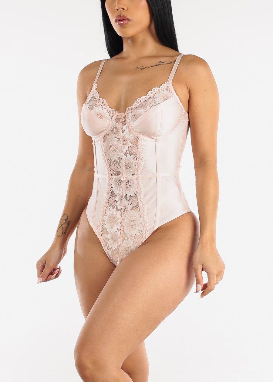 Sweetheart Lace Cami Thong Bodysuit Light Pink sold by Moda product image thumbnail 2