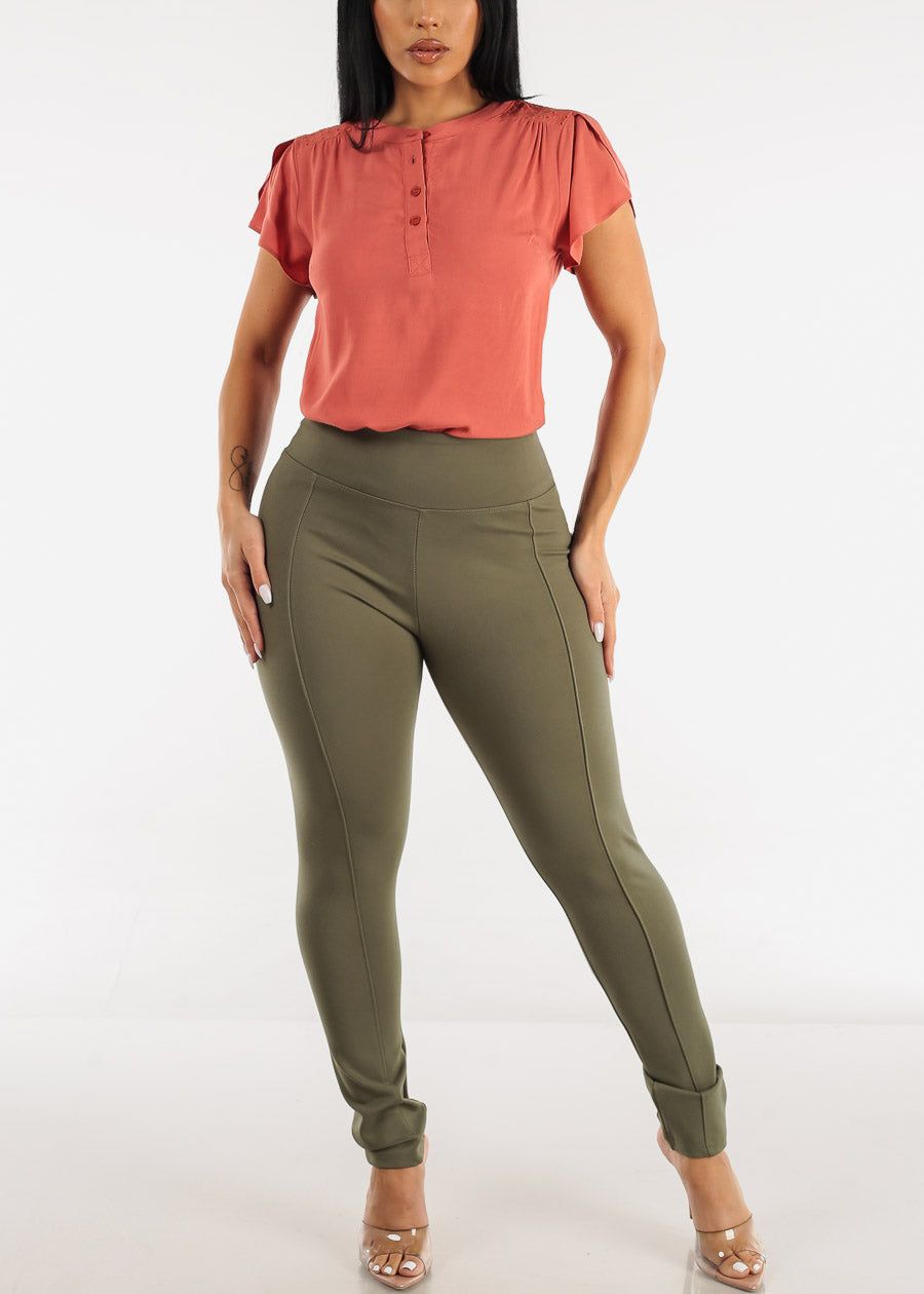 High Thick Waist Tummy Control Olive Skinny Pants sold by Moda product image thumbnail 2