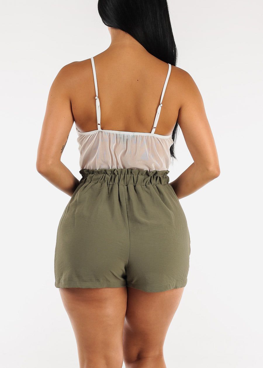 Floral Lace Vneck Cami Romper Olive w Pockets sold by Moda product image thumbnail 4