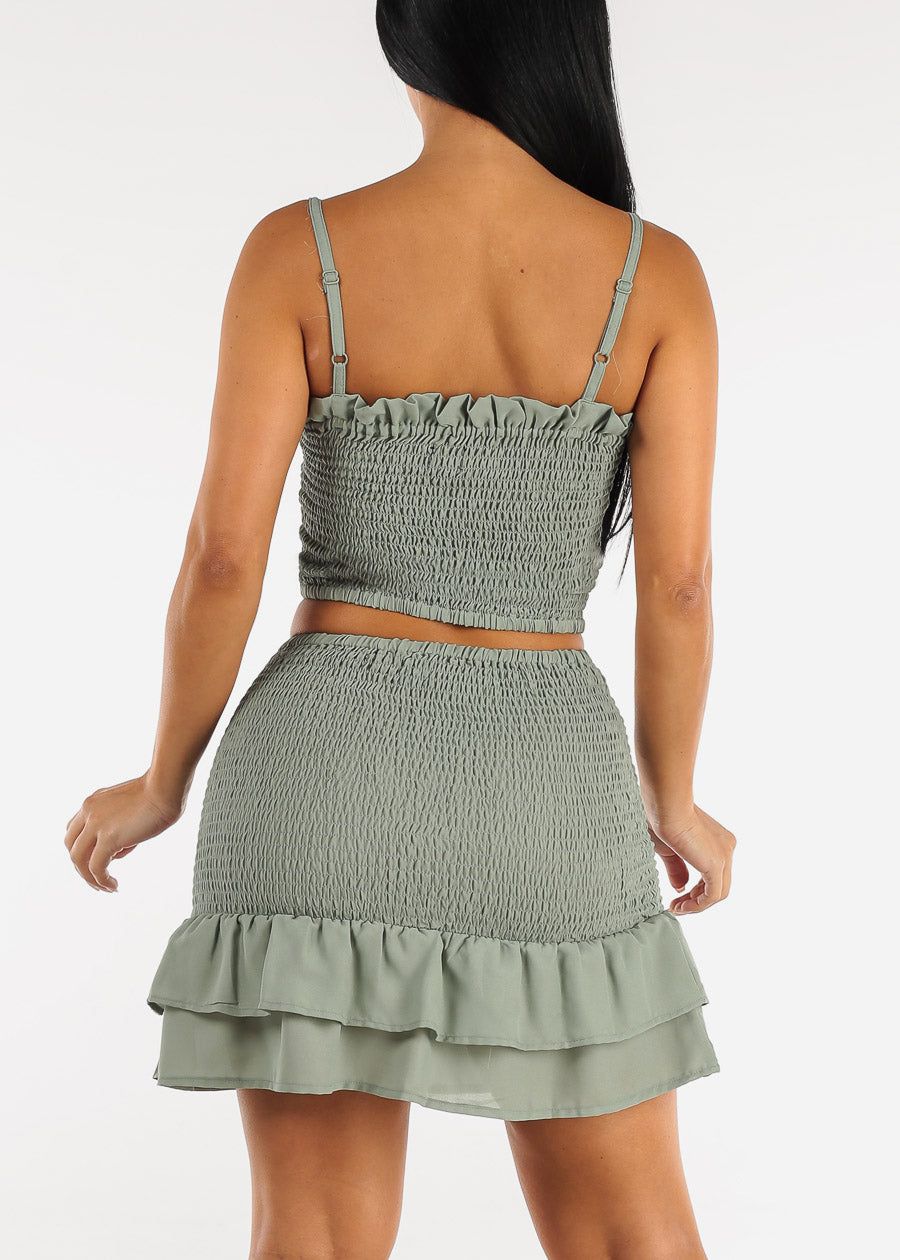 Sleeveless Smocked Crop Top & Mini Skirt Sage (2 PCE SET) sold by Moda product image thumbnail 4