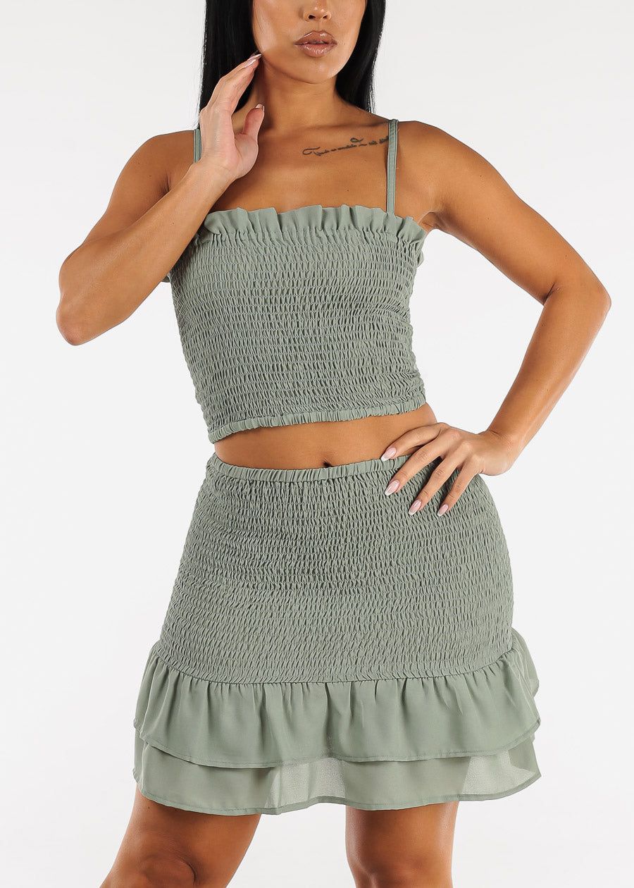 Sleeveless Smocked Crop Top & Mini Skirt Sage (2 PCE SET) sold by Moda