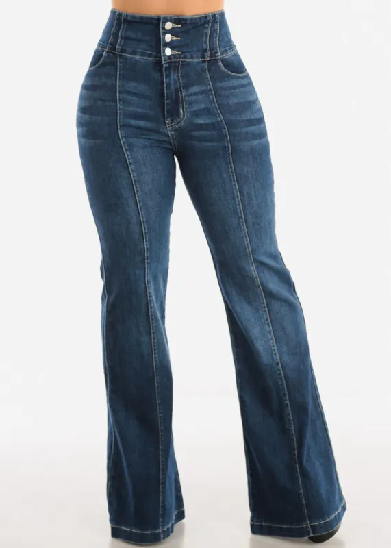 Super High Waisted Butt Lifting Flared Jeans Med Wash Parallel