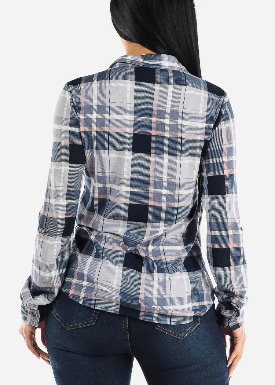 Long Sleeve Button Up Plaid Shirt Blue & Pink sold by Moda product image thumbnail 4