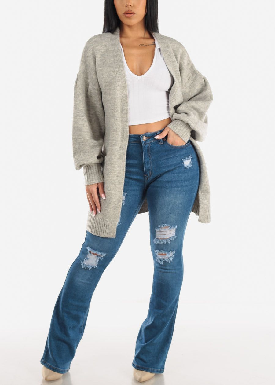 Distressed High Waisted Flared Jeans Med Blue sold by Moda product image thumbnail 2