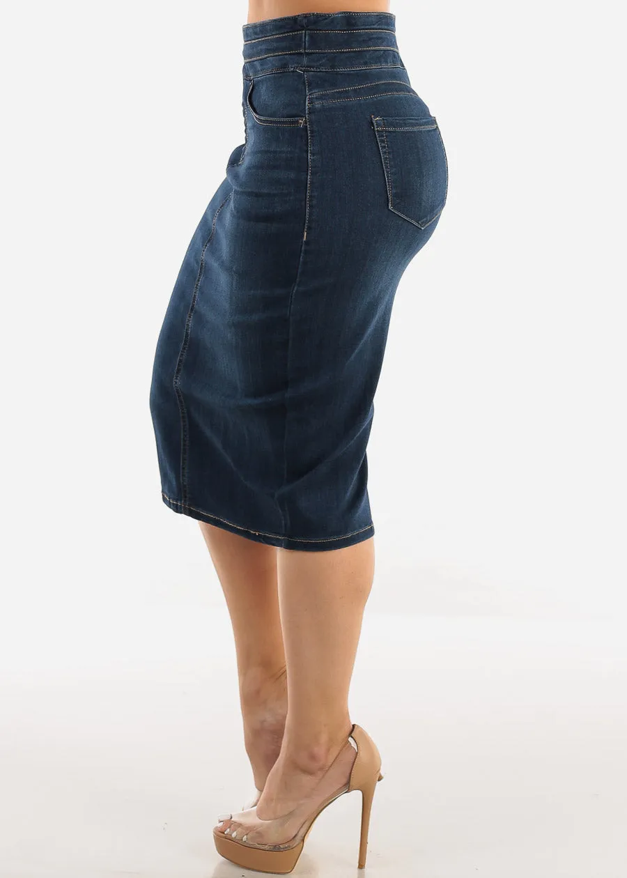 Butt Lift High Waisted Denim Pencil Skirt Dark Blue sold by Moda product image thumbnail 4