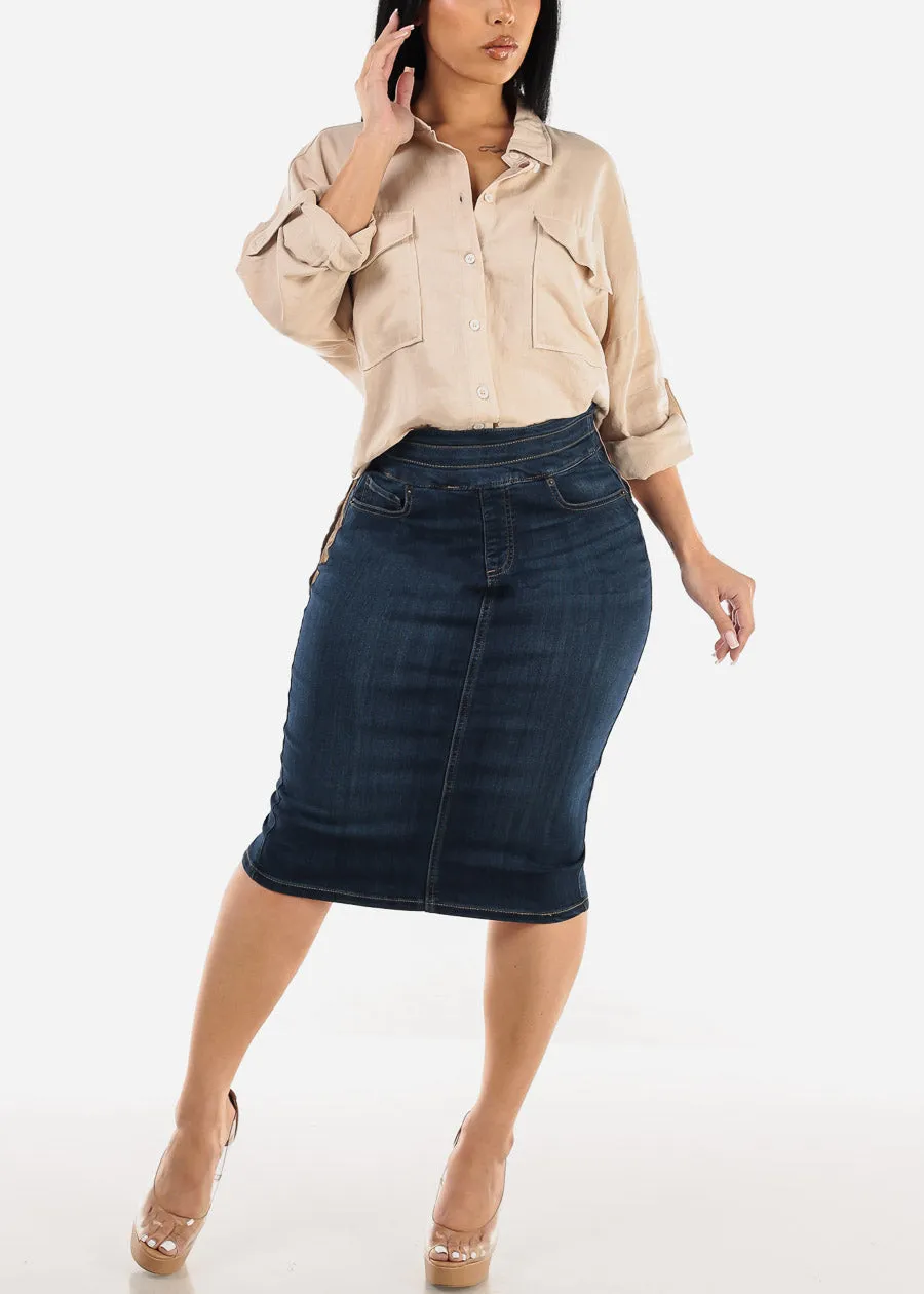 Butt Lift High Waisted Denim Pencil Skirt Dark Blue sold by Moda product image thumbnail 2