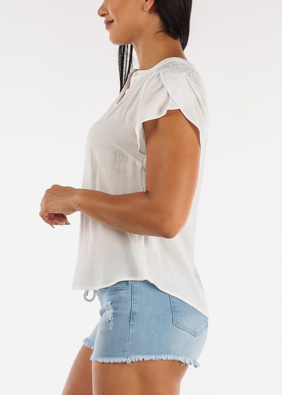 White Short Sleeve Half Button Up Blouse sold by Moda product image thumbnail 3