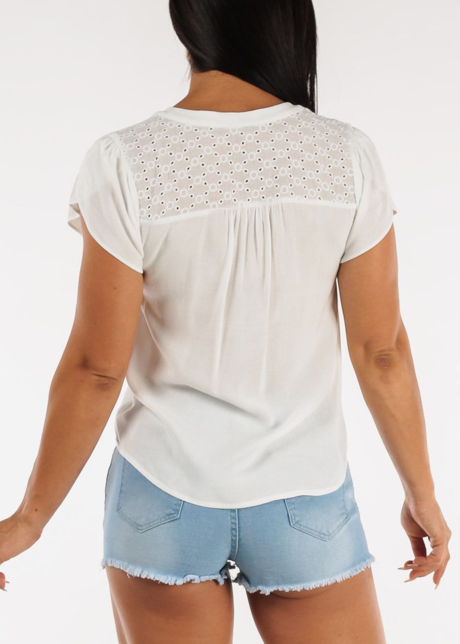 White Short Sleeve Half Button Up Blouse sold by Moda product image thumbnail 4