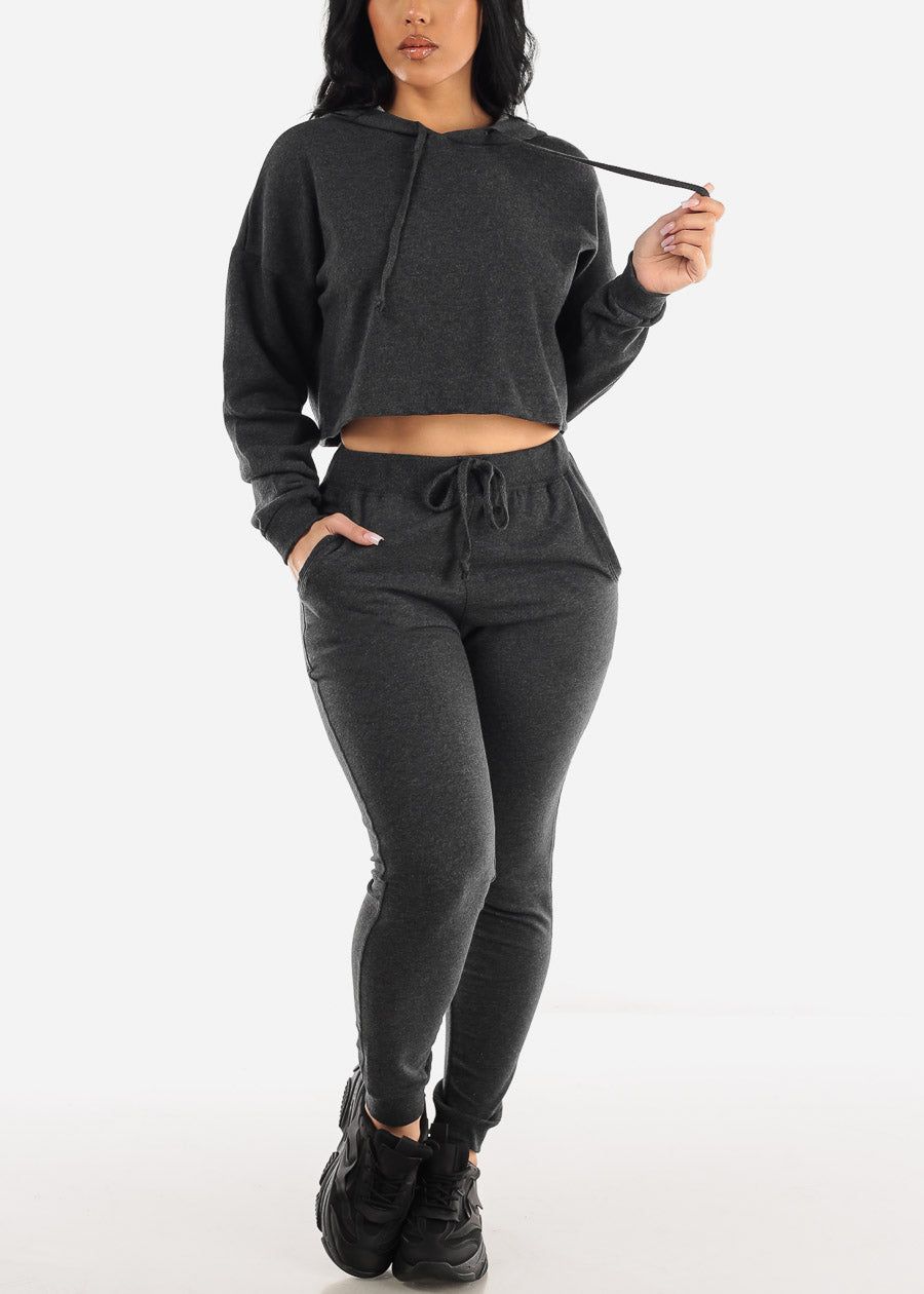 Long Sleeve Fleece Cropped Hoodie Charcoal sold by Moda product image thumbnail 2
