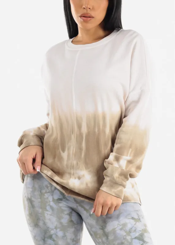 Long Sleeve Tie Dye Fleece Sweatshirt Olive sold by Moda